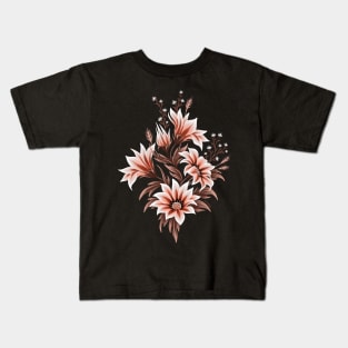 Gazania Floral - Black Brown Kids T-Shirt